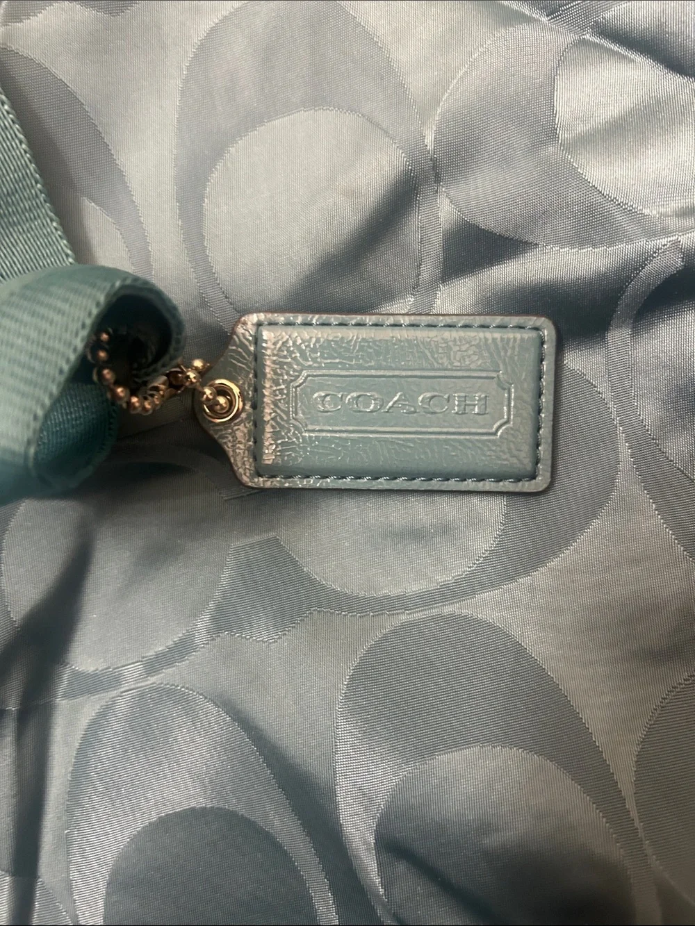 Coach Large Signature Nylon Tote in Teal Gray